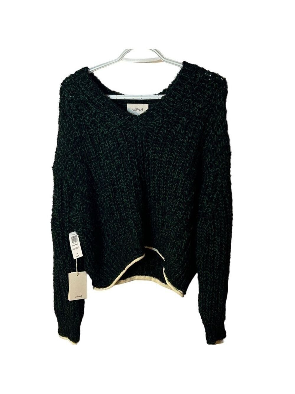 Wilfred Aritzia Eleanor black/botany chunky knit sweater size large NWT - Picture 2 of 8